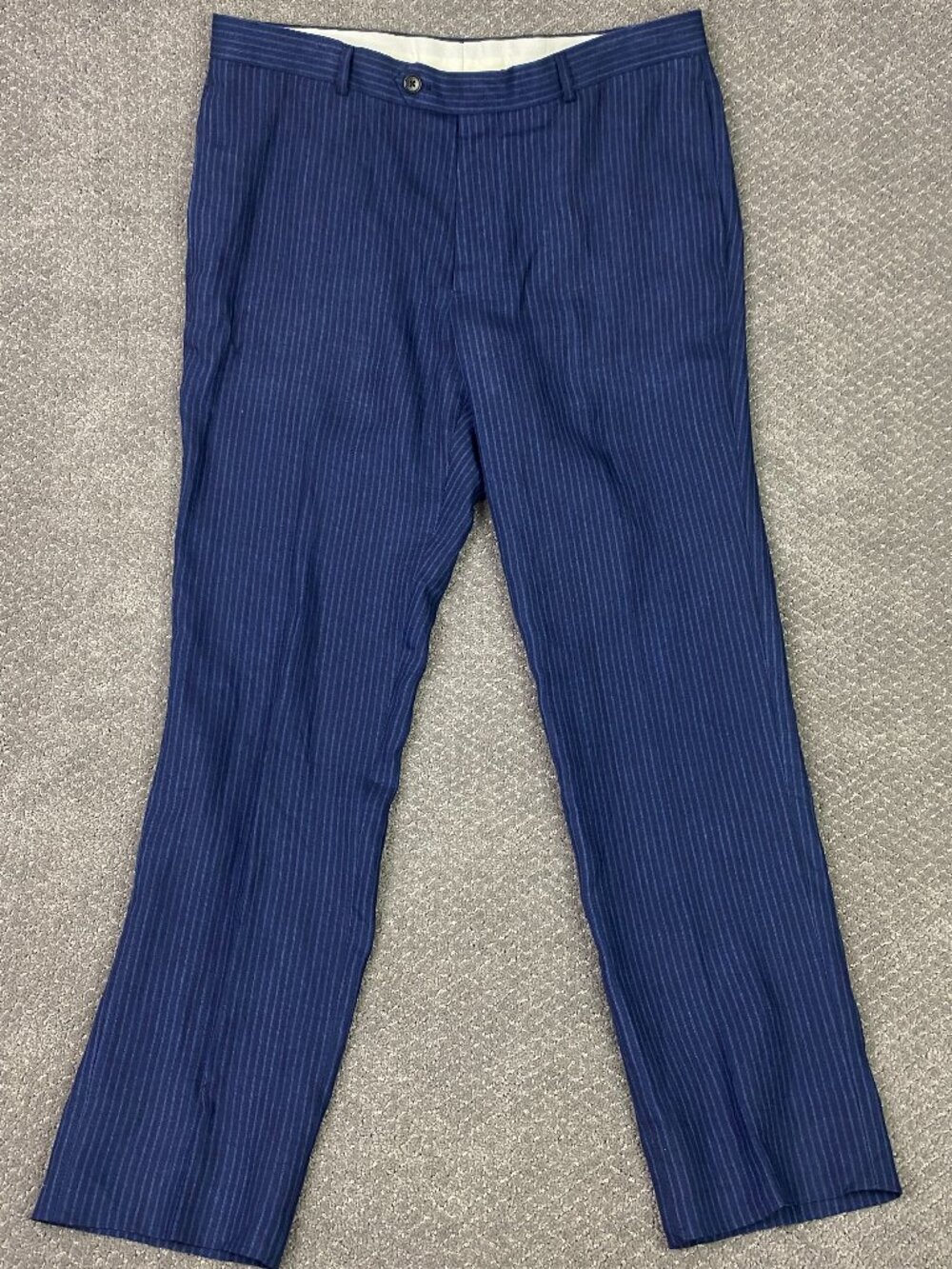 Brooks Brothers Regent Fit Linen Pants Mens 38x32 Navy Blue Pinstripe Dress Pant